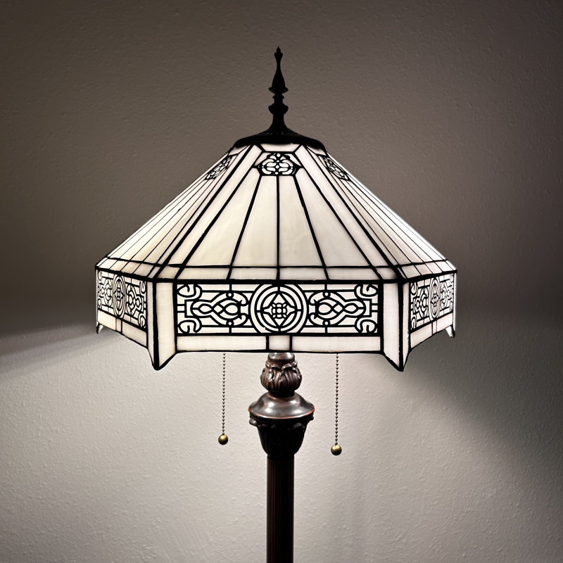 Berislav Tiffany Floor Lamp White Stained Glass Hexagon Metal Base LED Bulbs Included 16"W*16"D*64"H