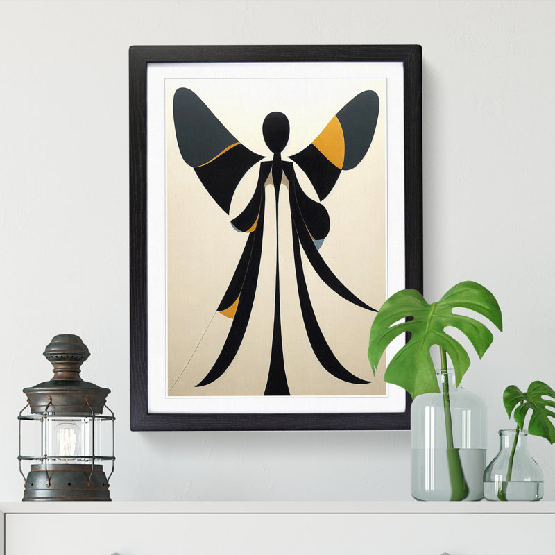 FRM-V0523-86X Angel Mid Century - Single Picture Frame Print, Black Framed, 46cm H x 34cm W x 2cm D
