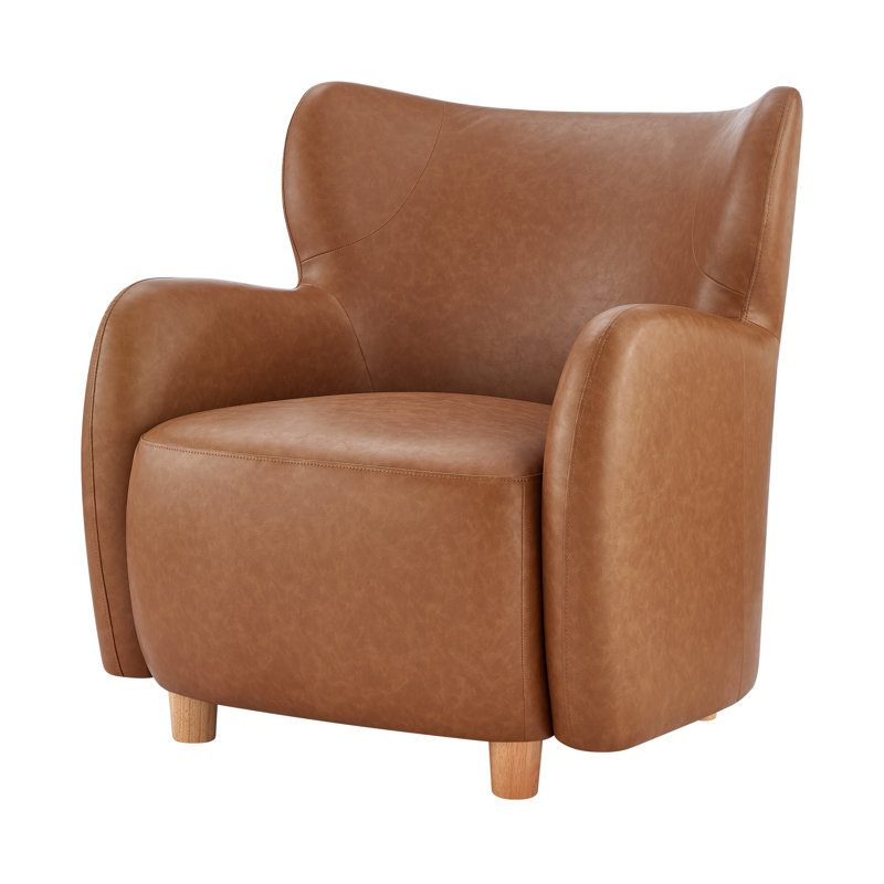 Lannion Upholstered Wingback Armchair, Brown Polyurethane Leather