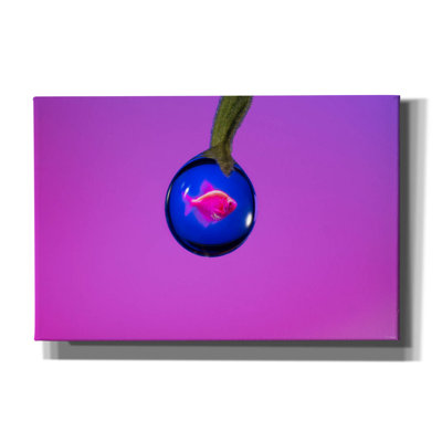 «Glofish In A Drop 2» par Gordon Semmens, art mural sur toile, 18 po x 12 po