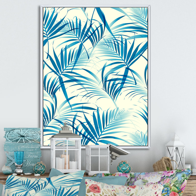 Motif de feuilles tropicales - art mural traditionnel sur toile, H 40 po x l 30 po x P 1,5 po, Toile à cadre flottant blanc