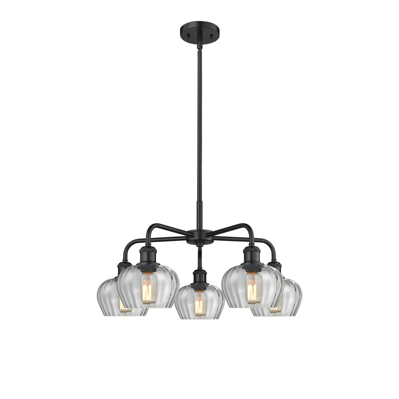 Lustre bol 5 lumières Calnie, Transparent, Noir mat