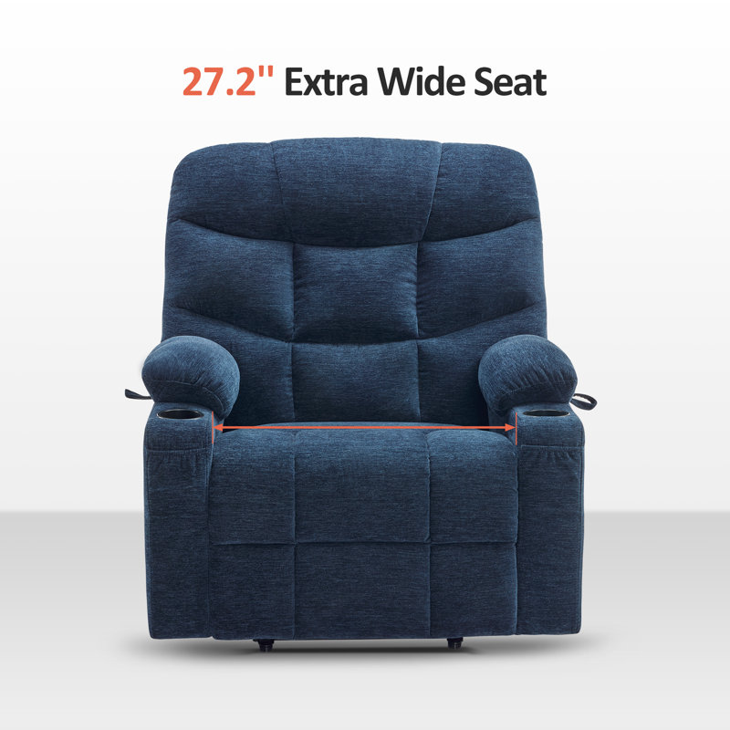 Wide Power Recliner Lift Chair with Extended Footrest For Big People, Fabric, Navy Blue