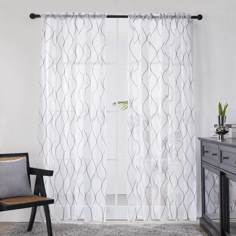 Bravar Sheer Curtain Pair, Khaki, 45" W x 52" L