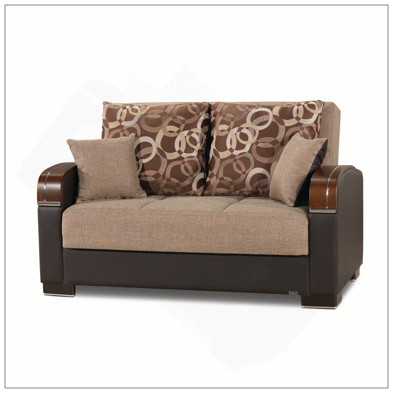 Causeuse convertible rembourrée avec rangement, Polyester brun