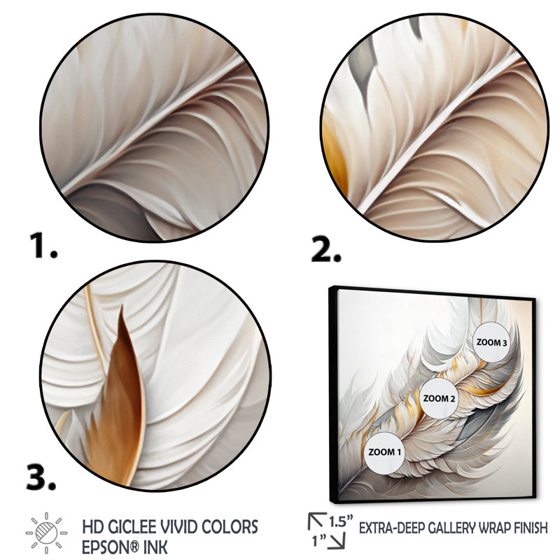 Plume blanche aquarelle abstraite - art mural transitionnel, H 36 po x l 36 po x P 1,5 po, Cadre flottant noir
