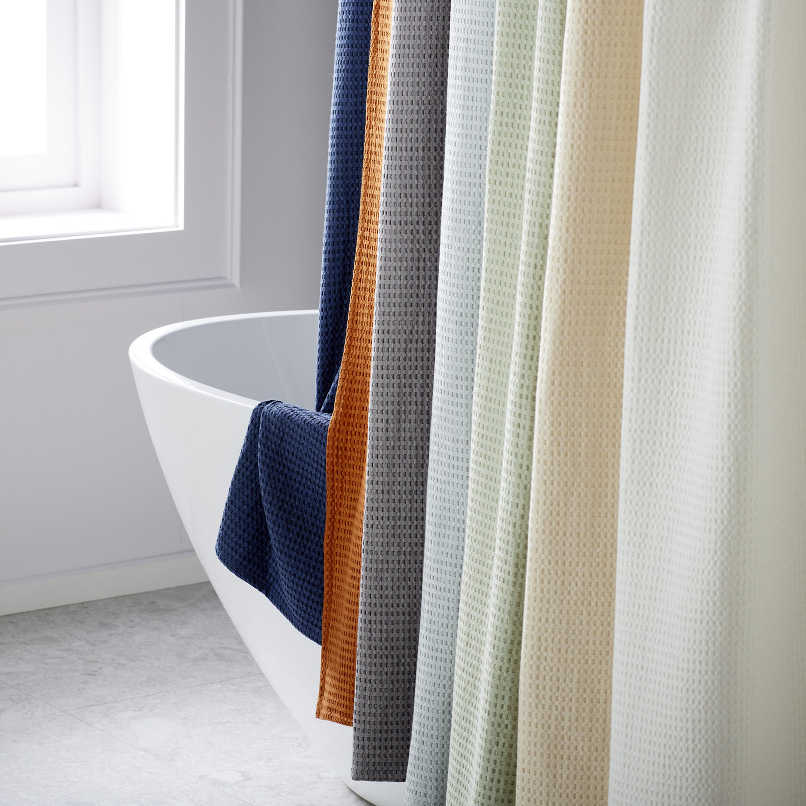Felix Cotton Waffle Shower Curtain, Ivory