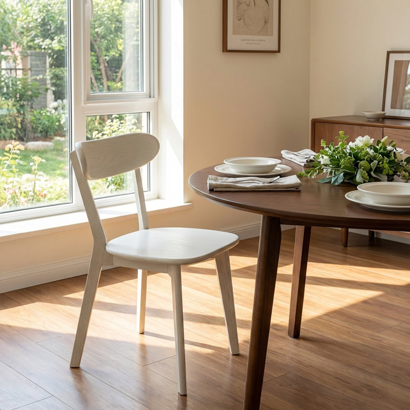 Chaise en bois de chêne massif, dossier incurvé ergonomique et siège rembourré, structure en chêne de qualité FAS, finition facile à nettoyer - blanc