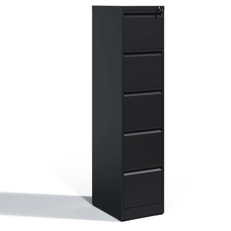Metal Vertical File Cabinet With 5 Drawers And Lock, Office/Home, Tilt, Full Extension For Hassle- Access Lockable Office/Home Drawers, Steel Build, Efficient Handling