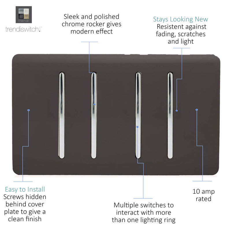 Trendi Switch 4 Gang 1 or 2 Way Light Switch, Dark Brown