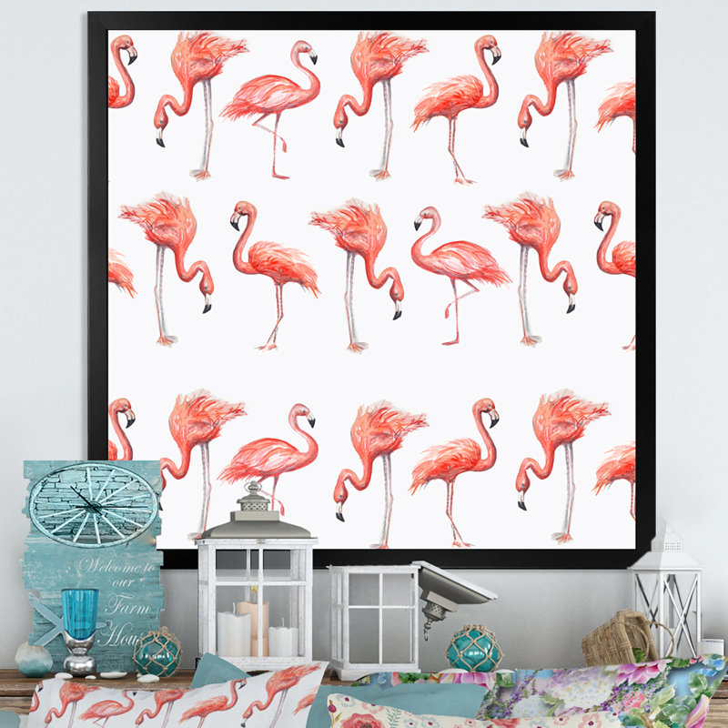 Flamant rose, croquis, Cadre photo noir, H 16 po x l 16 po x P 1 po