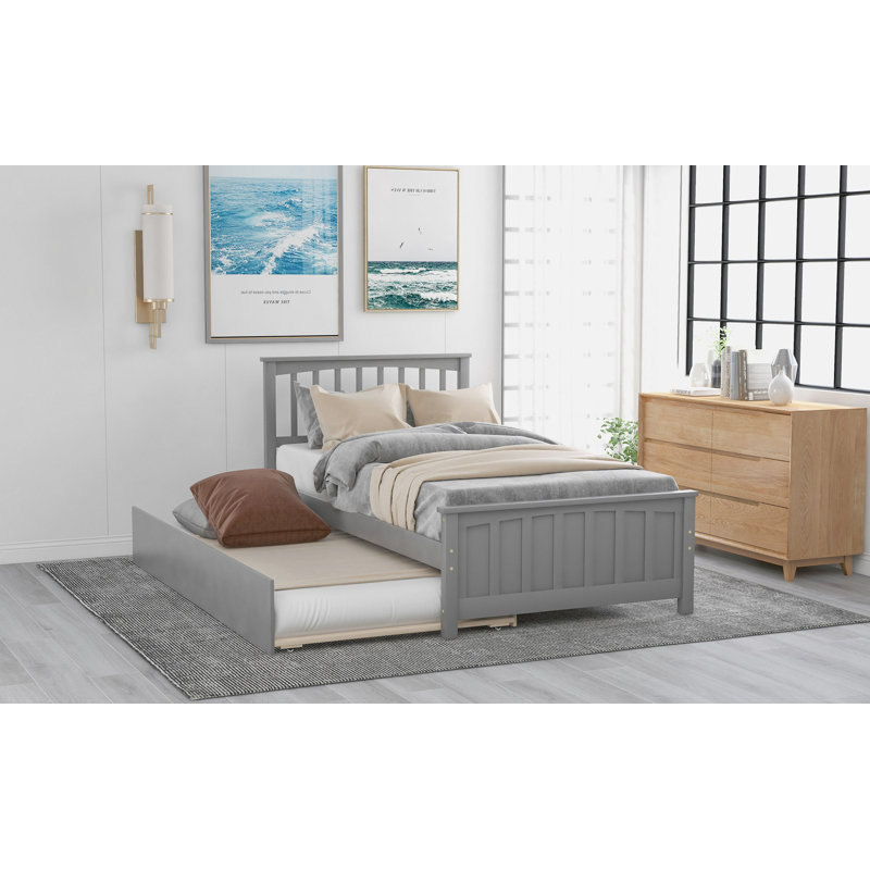 Lit plateforme avec lit gigogne, Gris