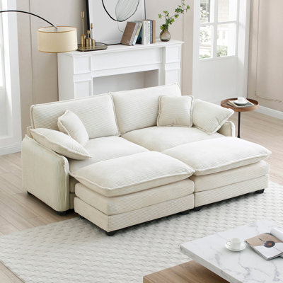 Modern Sofa2-Seater Theater Sofa  With 2 Footrest, 2-Seater Sofa With Ottoman  Small Living Spaces,  Corduroy