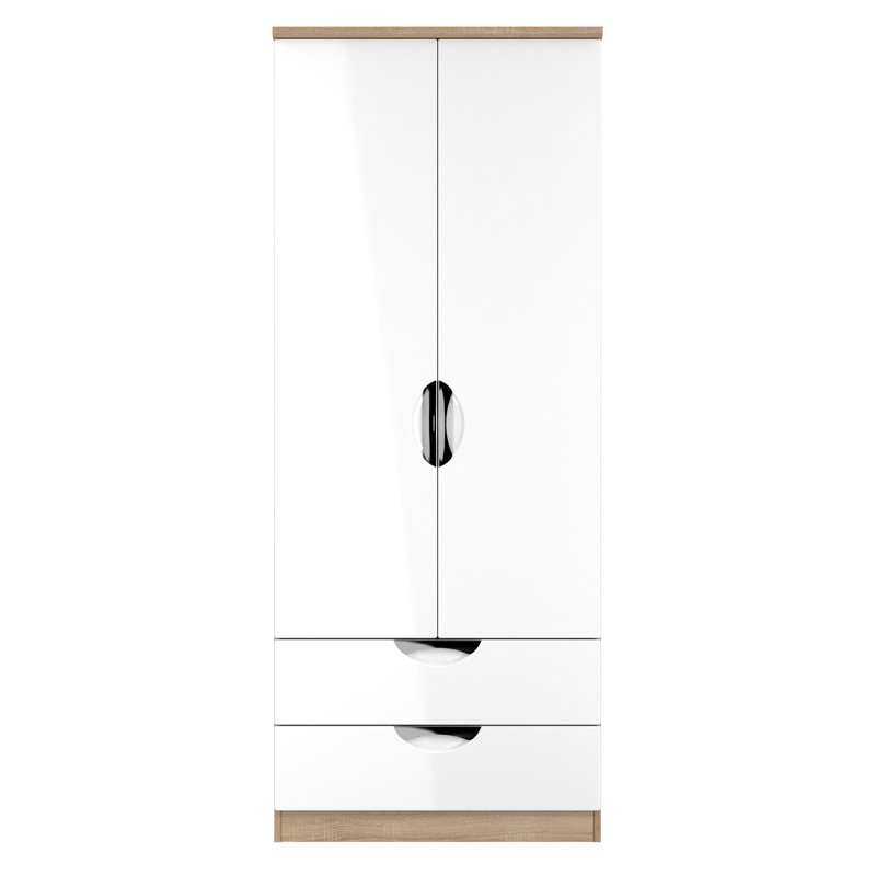 Bhodhini Manufactured Wood Wardrobe, White Gloss/Bardolino Oak