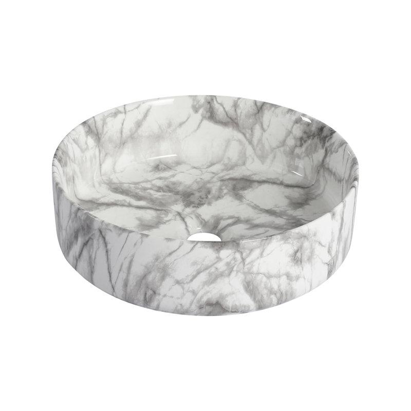 Lavabo de salle de bain rond en céramique, lavabo pour salle de bain, motif blanc / gris | Idée de cadeau, Blanc / Gris