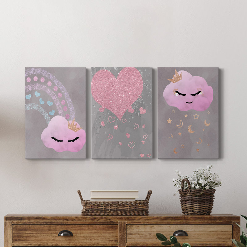 Nuit nuageuse - ensemble de 3 reproductions sur toiles tendues, H 36 po x l 24 po x P 1 po