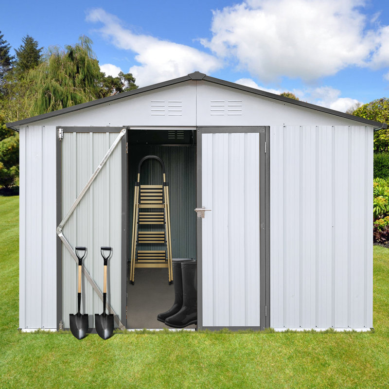Remises de jardin en métal, Blanc / Gris