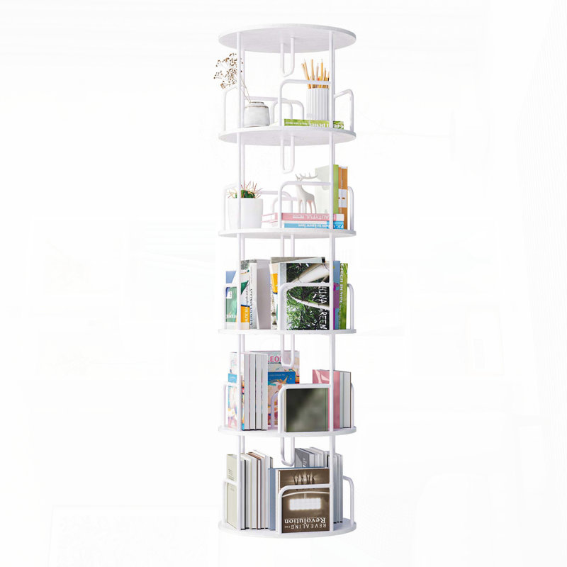 5-Tier 360° Rotating Bookshelf Tower (White), White