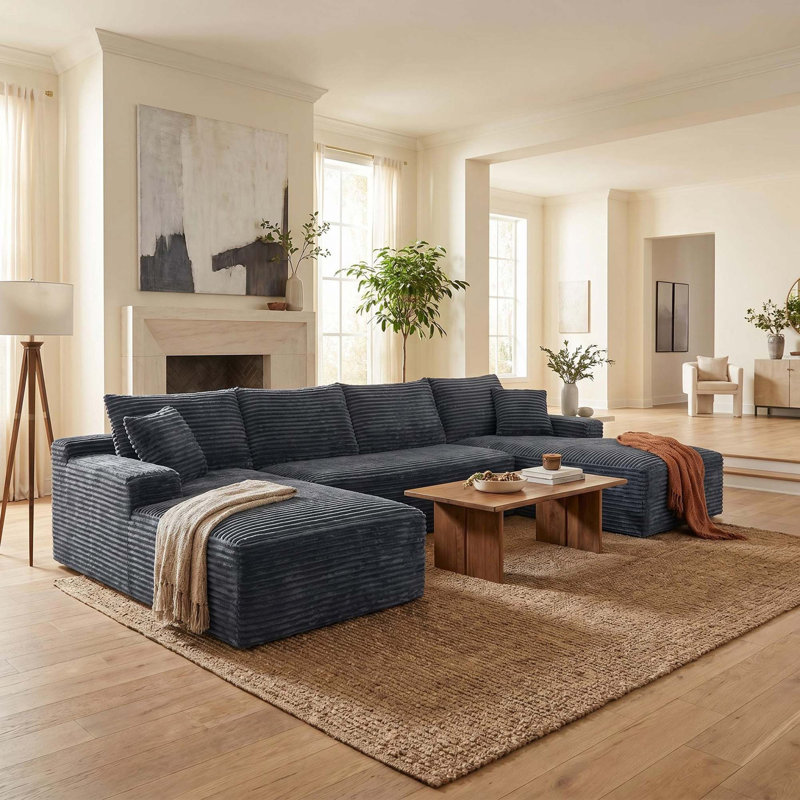 Canapé modulaire compressible en forme de U avec tissu velours côtelé