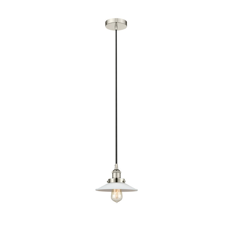 Luminaire suspendu conique à 1 lumière Cahaba, Blanc mat, Nickel poli
