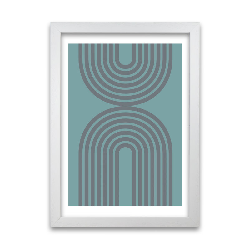 Grey And Blue Modern Rainbow - Print, 59cm H x 42cm W x 3cm D, White Frame