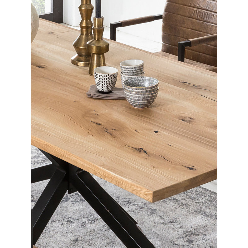 Isaac Oak Solid Wood Top Metal Base Dining Table, Antique black, 76cm H x 240cm L x 100cm W