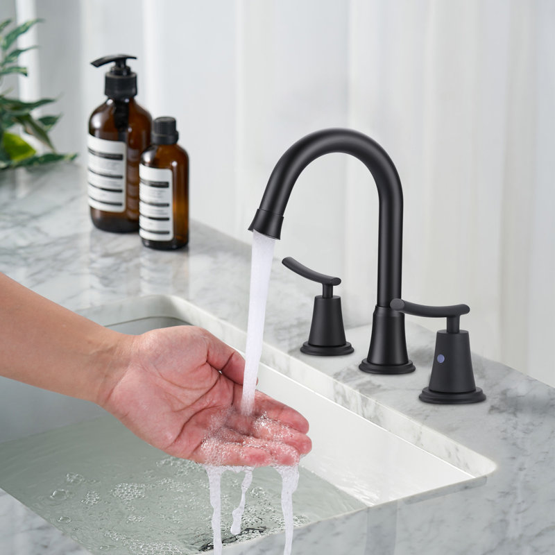 8 Inch Widespread Bathroom Faucet, 3 hole Double Handle Bathroom Sink Faucet with Pop-Up Drain, Black