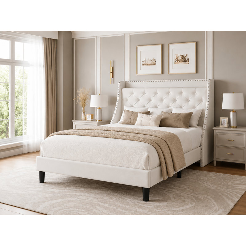 King-size Gaming Bed, King-size E Bed Frame, Bed With Charging Station, No Box Spring Needed, Beige