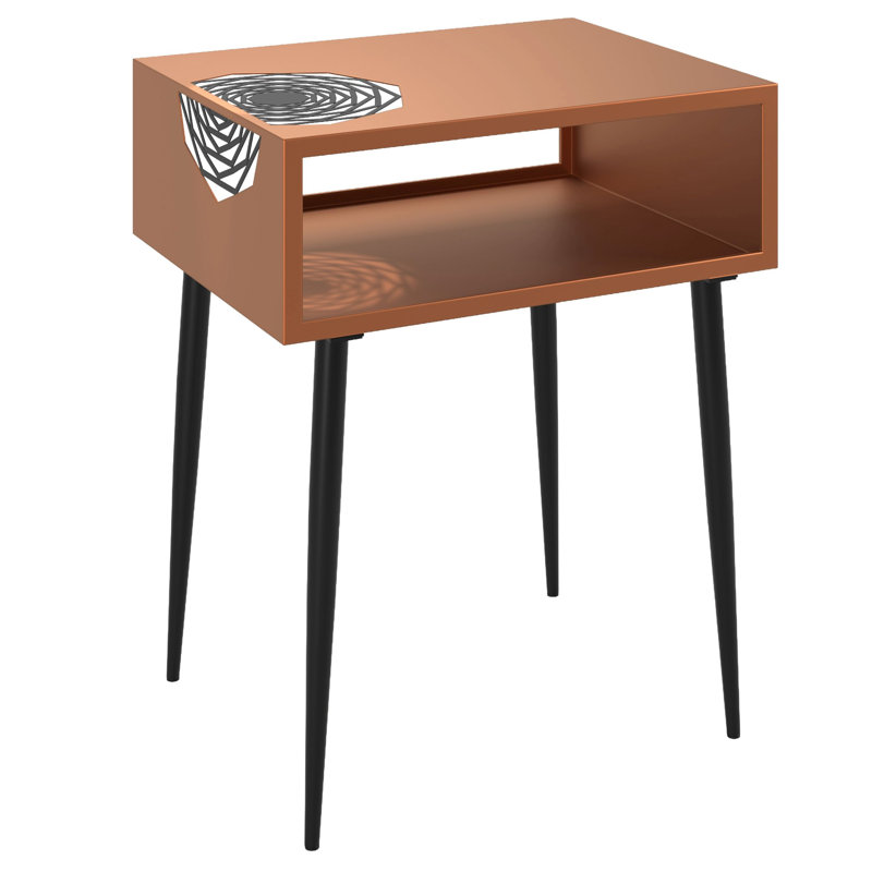 Anniyah Galaxy Metal Bedside Table, 1-Compartment Mid-Century Nightstand for Bedrooms, Orange
