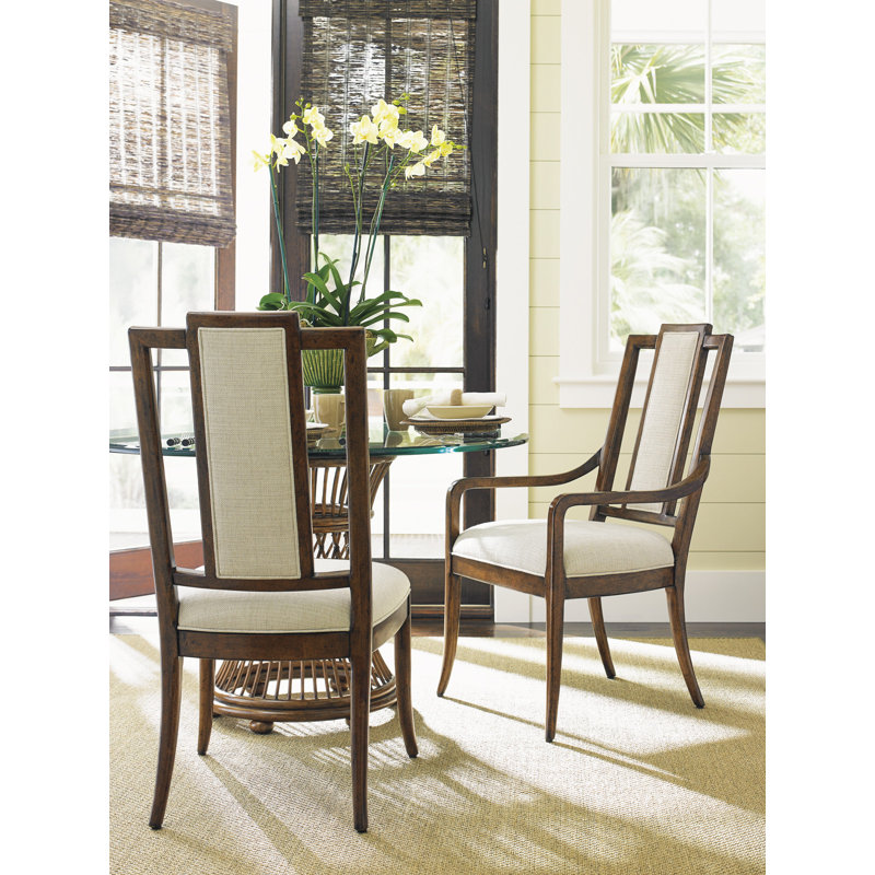 Transitional Ivory Wood Splat Back Arm Chair, 42'' Height
