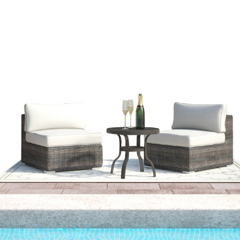 Meltham Wicker Fully Assembled 2 - Person Seating Group with Cushions, Espresso, Olefin Gray