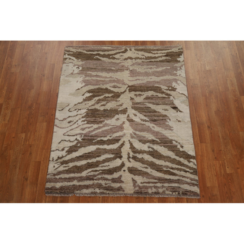 Tapis oriental à motif de teinture végétale noué à la main 4 x 5