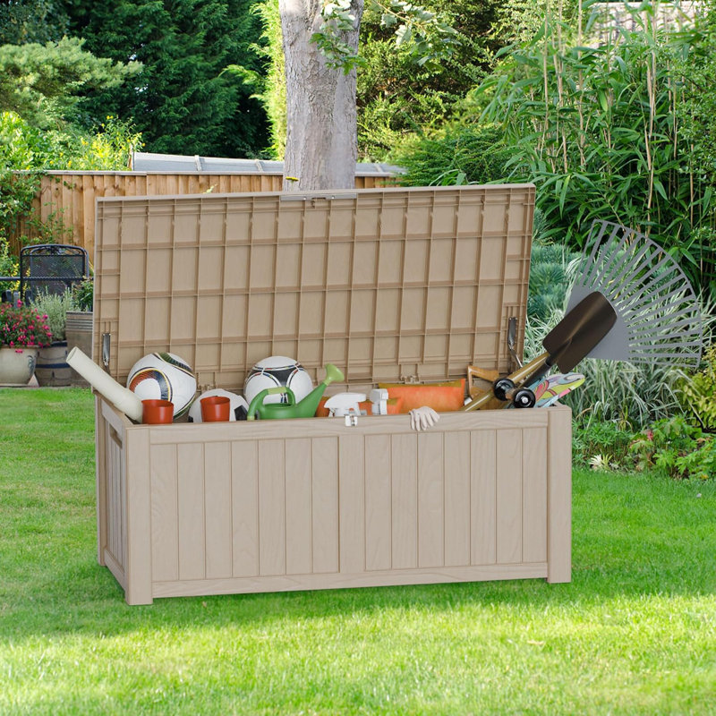 120 Gallon Deck Box, Lockable Patio Storage Box For Furniture, Garden Tools And Tools Storage - Brown, Brown