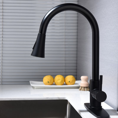 Matte Black Pull Out Spray Kitchen Faucet, Made From Stainless Steel, 360 Rotating Nozzle For Convenient Water Supply Faucet In Black, Efficient Management
