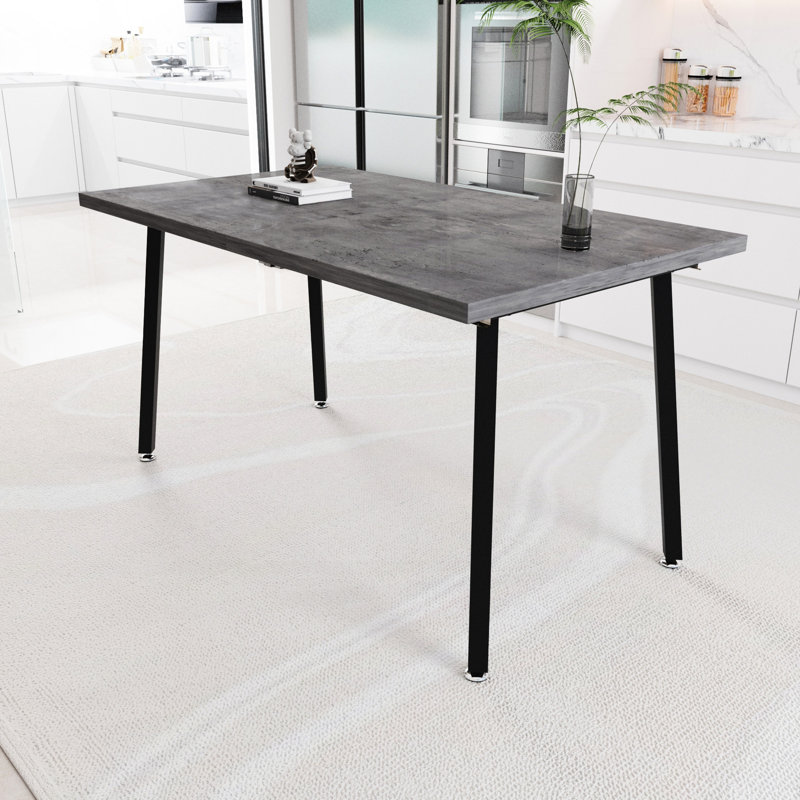 Table de salle à manger, rectangulaire, grise, pieds en métal noir, style industriel médiéval, extensible pour la maison et la cuisine, table rectangulaire moderne, 4-6 places, matériau avec, couleur grise