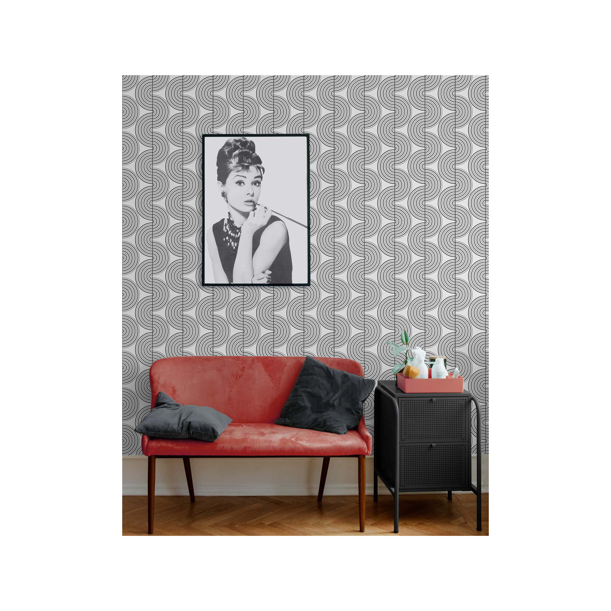 Cecile Mid-Century Peel & Stick Geometric Wallpaper, Silver