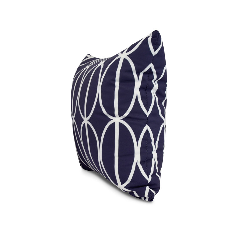 Navy Blue and White Geometric Print Polyester Throw Pillow, 16" x 16"