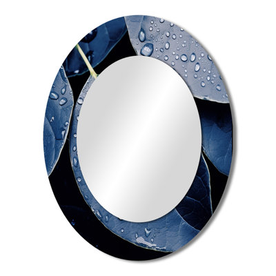 Blue Indigo Leaves Harmony - Blue Tropical Oval Wall Mirror