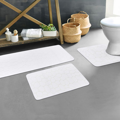 Memory Foam Bathroom Rugs Set 3 Piece Pebble Stone