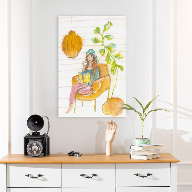 «Me Time» - Femme contemporaine lisant un art douillet, H 16 po x l 24 po