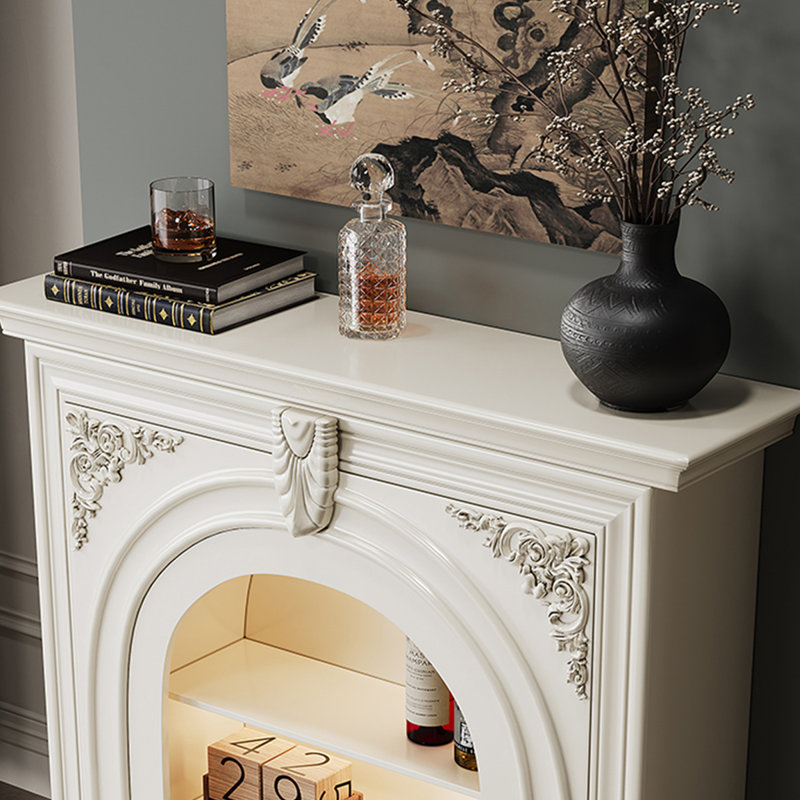 Beige Solid Wood Electric Fireplace, 43.31" H x 47.24" W x 13.78" D 