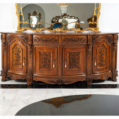 Original Italian Antique Hand-Carved Walnut Sideboard