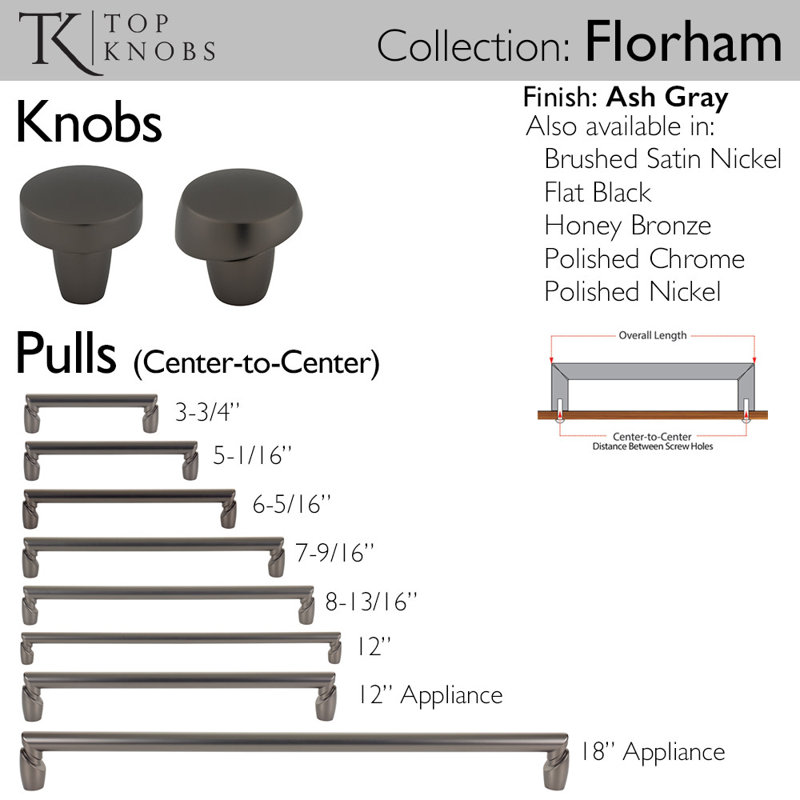 Florham Appliance Pull, 12" Center to Center, Ash Gray