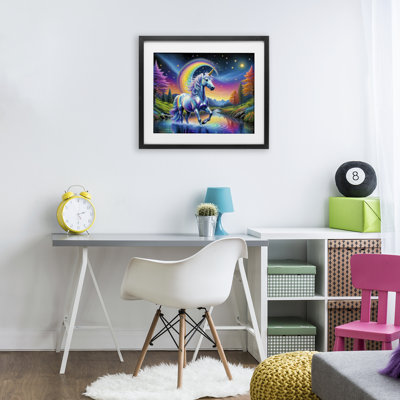 Rainbow Prism Unicorn Framed Print Under Glass, design by Tabz Jones