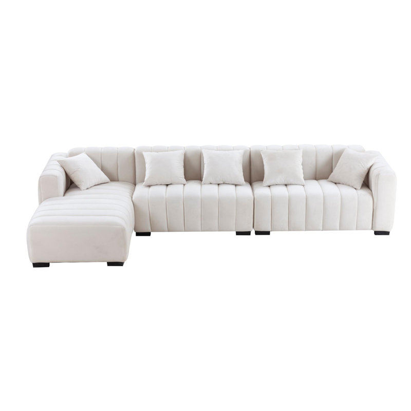 Channel Tufted Sofa Velvet Upholstered Modular Sofa, Left Hand Facing