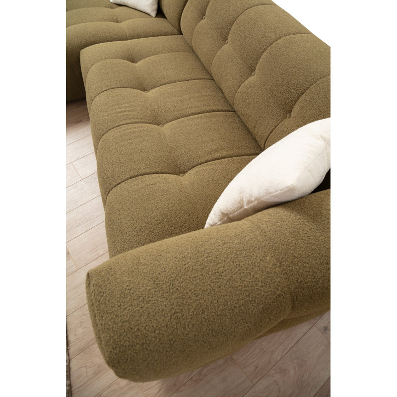 Stylish Corner Sofa, Khaki Fabric, 118 x 59 x 28.3 inches | Beech Wood & Chipboard Frame, 100% Polyester, 28 DNS Foam for Comfort | Fixed Cushions, Dry-Cleanable, Perfect for Living Room & Family Spaces