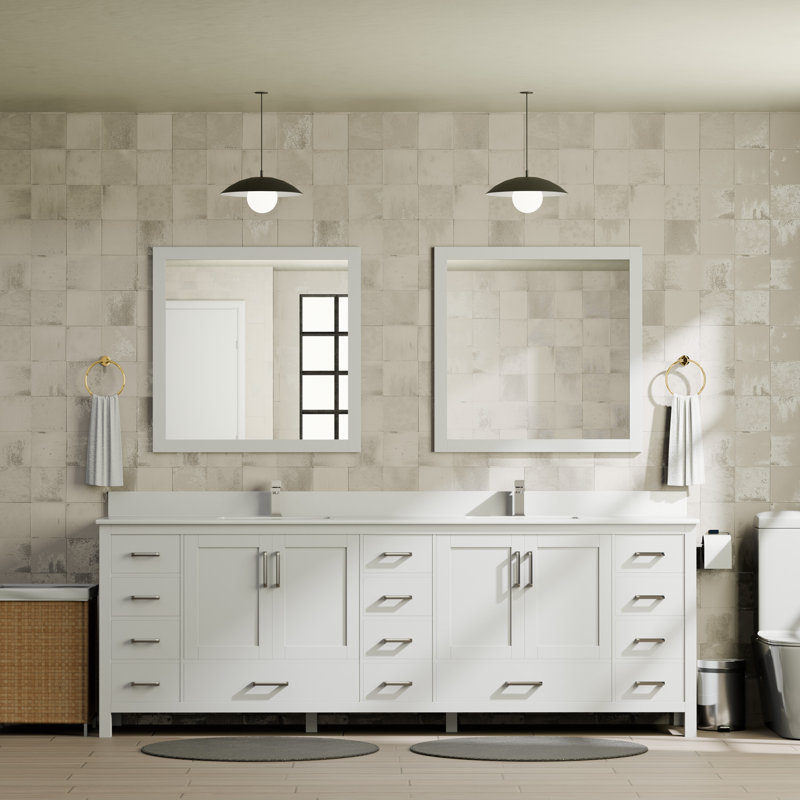 Jacques 84" Double Bathroom Vanity Set, White, White Quartz