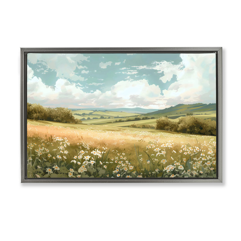 Cadre flottant Scenic Daisy Valley, design Creative Studio, H 17 po x l 25 po, Cadre flottant gris lustré
