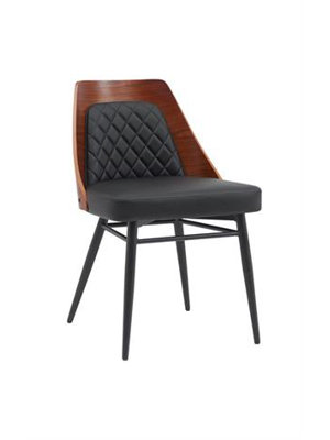 Dining Metal Chair with  Diamond-Tufted Vinyl Back and Veneer Backrest for Indoor Use
