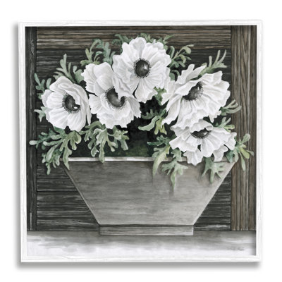 Boîte à fleurs rustique en forme d'anémone blanche surplombant par Cindy Jacobs - peinture sur toile flottante